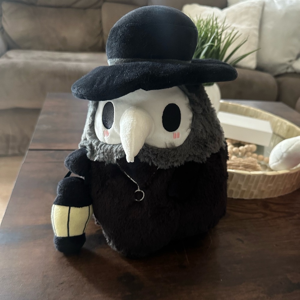 Plush Owl Stuffed Animal with Lantern - Black and White